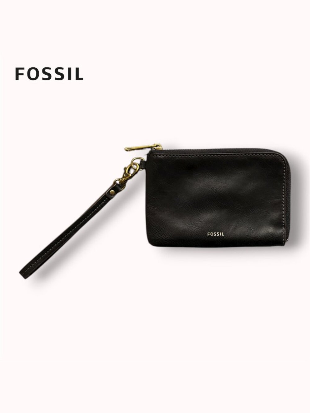 Fossil leather zip around wristlet